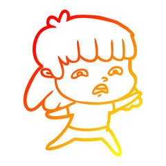 warm gradient line drawing cartoon worried woman