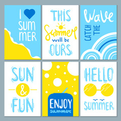 Summertime cards set with cute lettering
