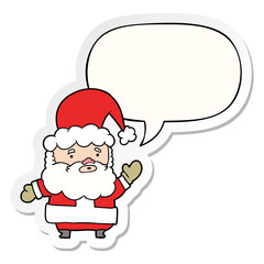 cartoon santa claus waving and speech bubble sticker