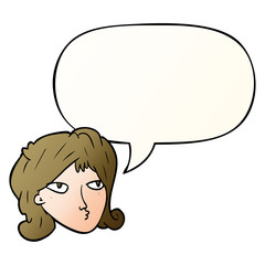 cartoon woman and speech bubble in smooth gradient style