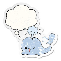 cartoon whale and thought bubble as a distressed worn sticker