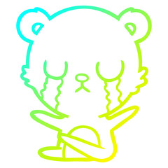 cold gradient line drawing crying cartoon bear