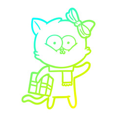 cold gradient line drawing cartoon cat