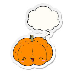 cartoon pumpkin and thought bubble as a printed sticker