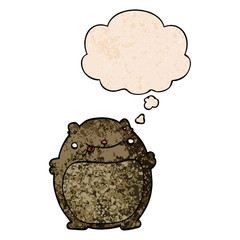 cartoon fat bear and thought bubble in grunge texture pattern style