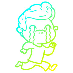 cold gradient line drawing cartoon man crying