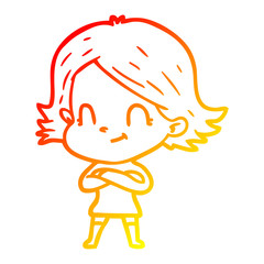 warm gradient line drawing cartoon friendly girl