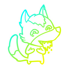 cold gradient line drawing cartoon hungry wolf