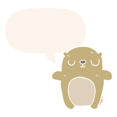 cartoon bear and speech bubble in retro style