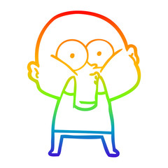 rainbow gradient line drawing cartoon bald man staring