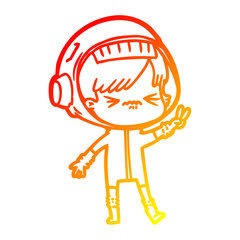 warm gradient line drawing cartoon astronaut woman