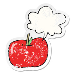 cartoon apple and speech bubble distressed sticker