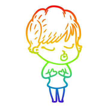 recommend clip art: rainbow gradient line drawing cartoon woman with eyes shut