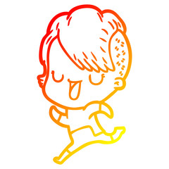 warm gradient line drawing cute cartoon girl with hipster haircut