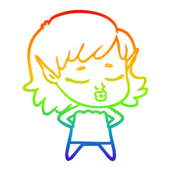 rainbow gradient line drawing pretty cartoon elf girl