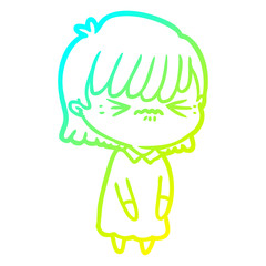 cold gradient line drawing annoyed cartoon girl