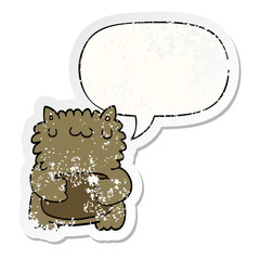 cartoon bear and speech bubble distressed sticker