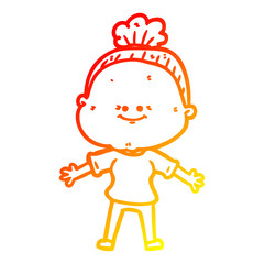 warm gradient line drawing cartoon happy old woman