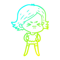 cold gradient line drawing cartoon angry woman