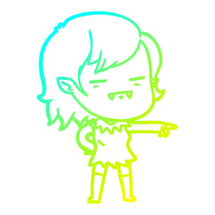 cold gradient line drawing cartoon undead vampire girl pointing
