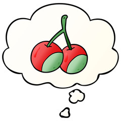  cartoon cherries and thought bubble in smooth gradient style