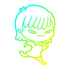 cold gradient line drawing cartoon woman