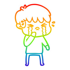 Fototapeta na wymiar rainbow gradient line drawing cartoon boy crying
