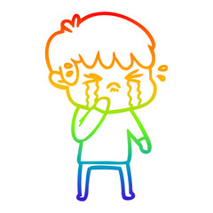 rainbow gradient line drawing cartoon boy crying