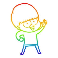 rainbow gradient line drawing happy cartoon boy