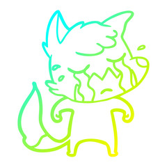 cold gradient line drawing crying fox cartoon