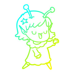 cold gradient line drawing happy alien girl cartoon