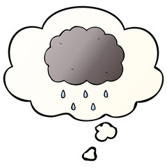 cartoon cloud raining and thought bubble in smooth gradient style