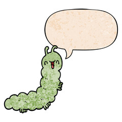 cartoon caterpillar and speech bubble in retro texture style