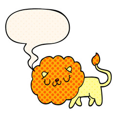 cartoon lion and speech bubble in comic book style