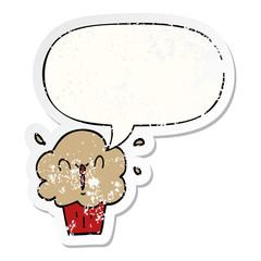 cartoon cupcake and speech bubble distressed sticker