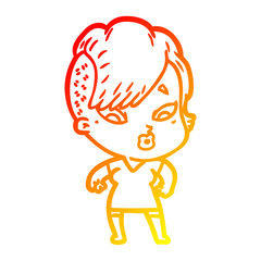 warm gradient line drawing cartoon surprised girl