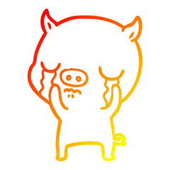 warm gradient line drawing cartoon pig crying