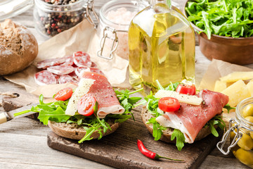 Delicious homemade bruschetta. Close up