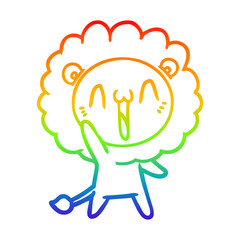 rainbow gradient line drawing happy cartoon lion