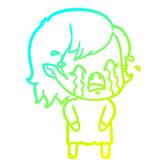 cold gradient line drawing cartoon crying vampire girl