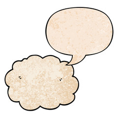 cartoon cloud and speech bubble in retro texture style