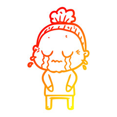 warm gradient line drawing cartoon crying old lady