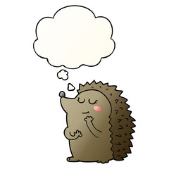 cute cartoon hedgehog and thought bubble in smooth gradient style