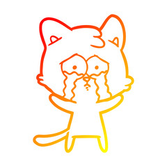 warm gradient line drawing cartoon crying cat