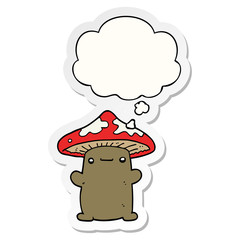 cartoon mushroom and thought bubble as a printed sticker