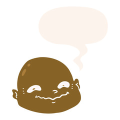 cartoon bald man and speech bubble in retro style