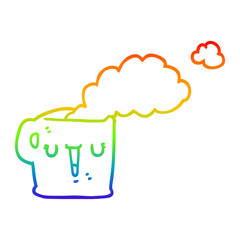 rainbow gradient line drawing cartoon hot cup of coffee