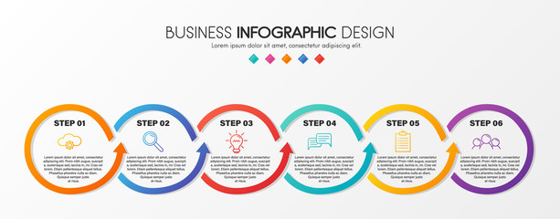 Business circle infograph with 6 steps. Vector