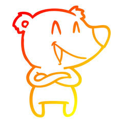 warm gradient line drawing laughing bear cartoon