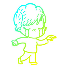 cold gradient line drawing cartoon woman crying